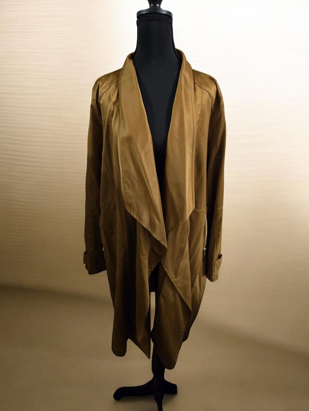 Women’s Draped Open-Front Trench Coat - Olive Brown By Marc New York Size Large